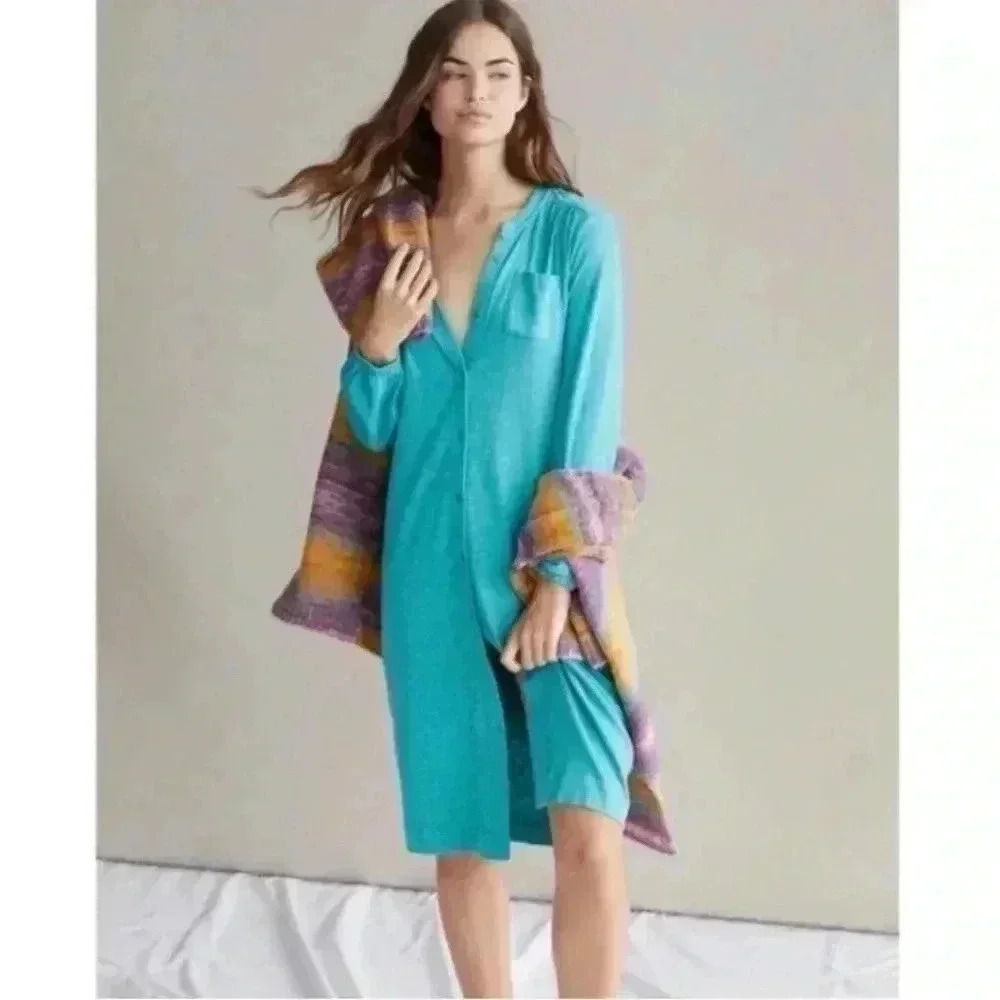 Anthropologie blue button‎ front midi dress XS